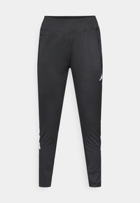 Čierne športové nohavice z pružnej látky, s priliehavým strihom, dvoma bočnými vreckami na zips a logom na dolnej časti nohy.