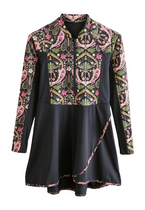 REGULAR FIT LONG SLEEVE MODESTY SHAPING  - Maillot de bain - black pink paisley