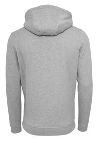 Felpa grigia con cappuccio, realizzata in morbido tessuto misto cotone, con maniche lunghe, polsini a coste e design posteriore senza cuciture.