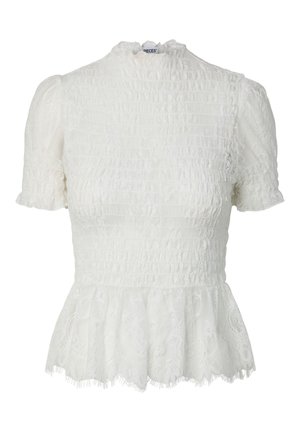 Pieces, SHORT SLEEVED TOP PCJILLY LACE - Μπλούζα - bright white