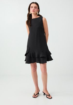 Jimmy Key, SLEEVELESS CREW NECK RUFFLE HEM WOVEN DRESS - Robe de jour - black