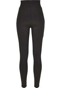 Svarte leggings med høy midje i et glatt, elastisk stoff og en tettsittende passform fra midje til ankel.