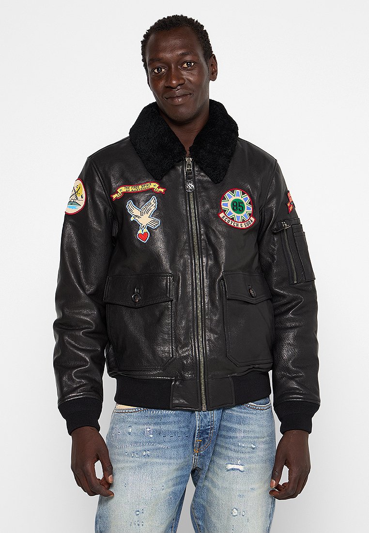 Scotch & Soda Leren jas zwart