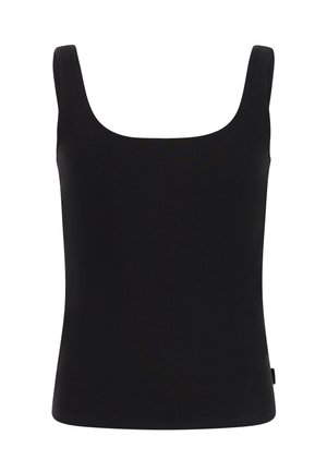 Débardeur noir côtelé sans manches avec larges bretelles et encolure carrée.