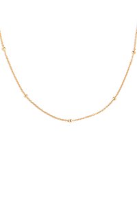 Filigrane Kette in Goldton mit kleinen runden Akzenten entlang der Länge. Das Design ist minimalistisch mit einer glatten Oberfläche.