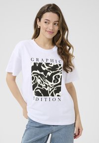 White cotton t-shirt featuring a black graphic design with abstract white lines and text reading "GRAPHIC EDITION" at the bottom.