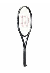 Tennisschool met een zwart frame, witte snaren en een rood "W" logo. De handgreep heeft een gestructureerd oppervlak voor betere controle.