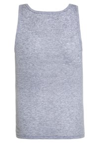 Gray, sleeveless tank top made of a soft, textured fabric, featuring a classic round neckline and simple design without additional details.