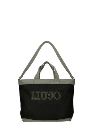 Borsa tote nera e grigia con doppi manici corti e tracolla lunga regolabile, con logo "LIU·JO" sulla parte anteriore.