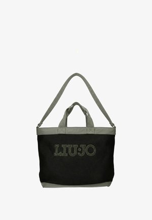 Borsa tote nera e grigia con doppi manici corti e tracolla lunga regolabile, con logo "LIU·JO" sulla parte anteriore.