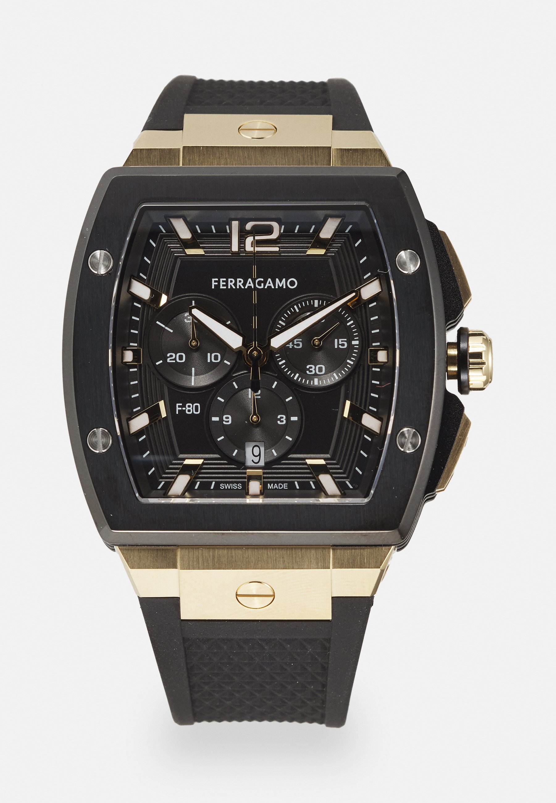 Bracelet Montre En Caoutchouc Noir Avec Cadran Géométrique Acier Inoxydable - Neuf Avec étiquettes