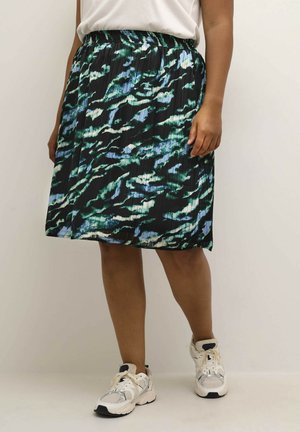 CLUCKY - A-line skirt - black blue green abstr animal