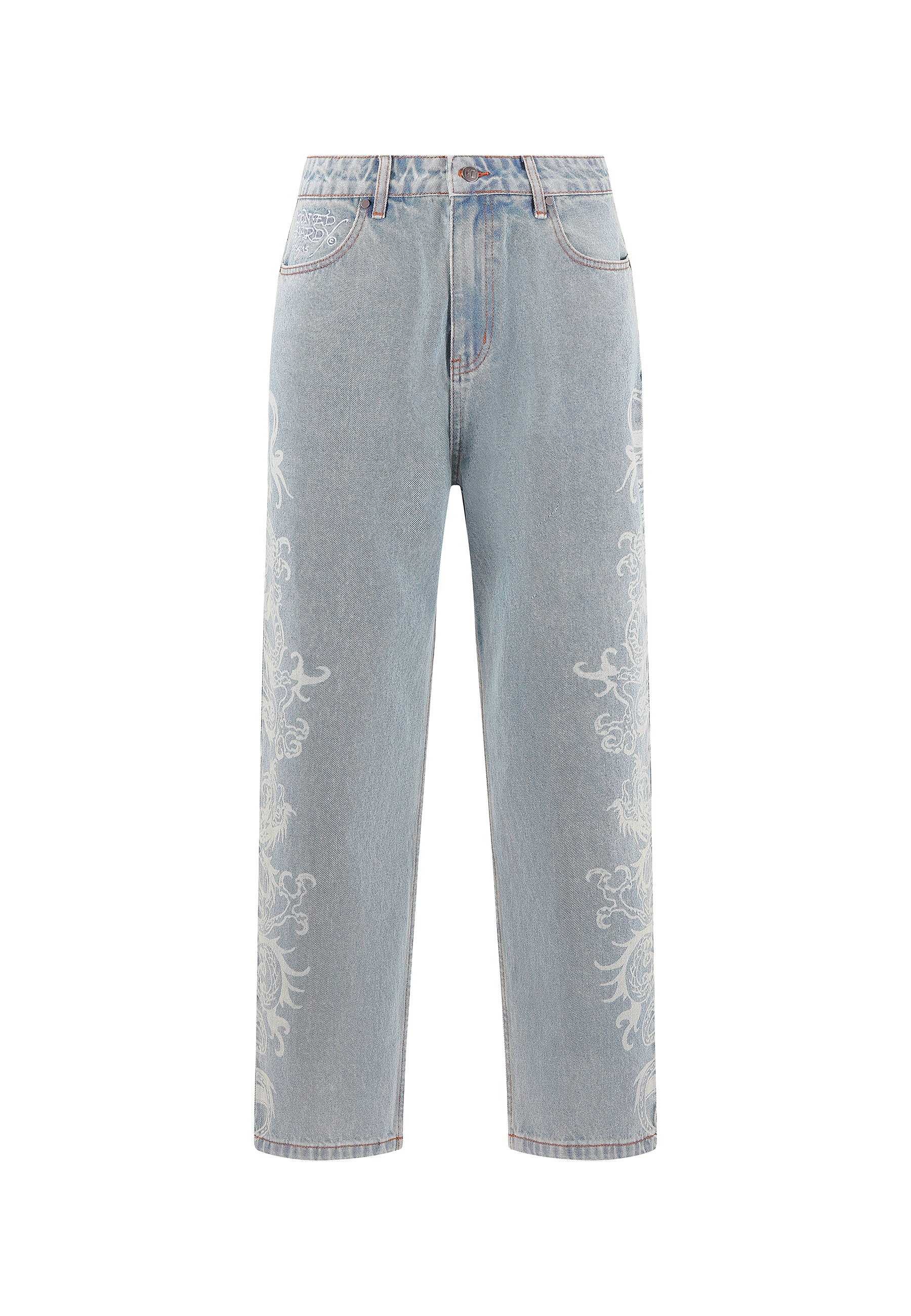 Ed Hardy LASER ETCHED DRAGON REPEAT - Relaxed fit jeans - bleach