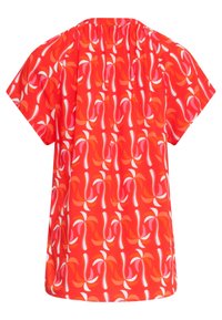 Rode blouse met korte mouwen, voorzien van een wervelend roze en witte patroon, met een geraffineerde achterkant en een losse fit. Gladde stoftextuur.