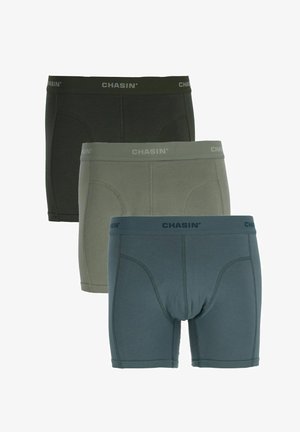 Boxer in verde scuro, verde oliva e blu ardesia. Realizzati in tessuto morbido con una vita comoda che presenta il logo "CHASIN'".
