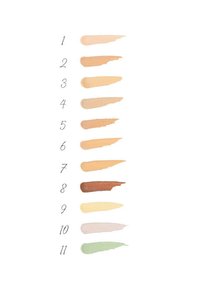 Undici campioni orizzontali di tonalità crema e beige, che variano da chiare a scure, con una texture liscia; include un campione di accento verde.