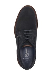 Chaussure habillée en cuir daim bleu marine pour homme, à lacets, avec une semelle marron et une semelle intérieure marquée "Sioux Extraweit Super Soft."