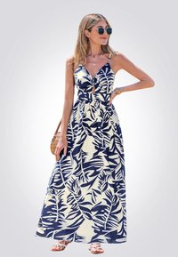 Cupshe TROPICAL LEAF PRINT - Maxi-jurk - dark blue white