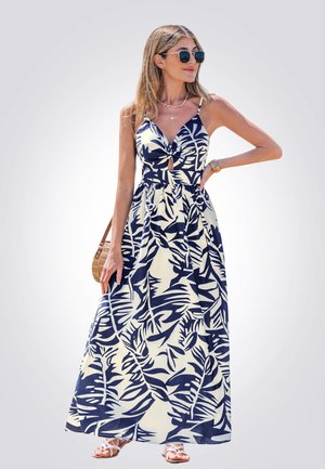 Cupshe TROPICAL LEAF PRINT - Maxi-jurk - dark blue white