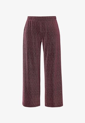 Burgundy bredde bukser lavet af blødt stof med et subtilt tekstur mønster, der har et elastisk taljebånd for komfort.