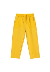 Gelbe Jogginghose mit elastischem Bund, zwei seitlichen Taschen und gerippter Struktur. Gerades Bein-Design mit gesteppten Saumdetails.