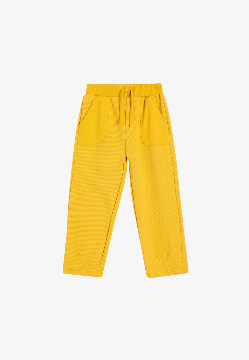 Gelbe Jogginghose mit elastischem Bund, zwei seitlichen Taschen und gerippter Struktur. Gerades Bein-Design mit gesteppten Saumdetails.