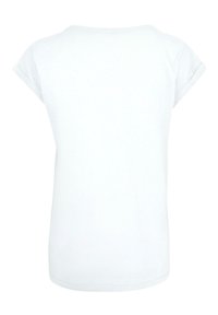 Weißes T-Shirt mit kurzen Ärmeln aus weichem Stoff. Es hat einen runden Halsausschnitt und umgeschlagene Ärmel, mit einem leicht lockeren Schnitt.