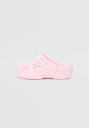 Rosa Clogs aus leichtem Schaumstoff mit perforierten Seiten, einem Fersenriemen und strukturierten Sohlen für besseren Halt. Rundes Zehendesign.