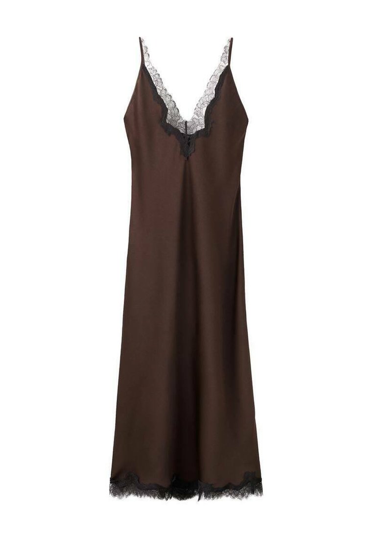 brown slip dress with black lace Lenny Satin Lace Slip Dress