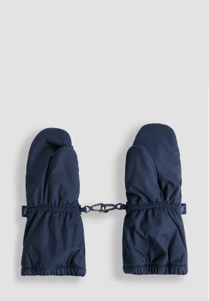 Tumed sinised kindad, mis on valmistatud pehmest, veekindlast kangast, elastsete mansettide ja ühendava klipiga detailiga mugavaks hoidmiseks.