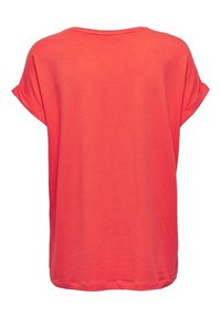 T-shirt di cotone corallo con maniche corte arrotolate, vestibilità rilassata e scollatura arrotondata. Tessuto liscio e colore uniforme, senza fantasie.
