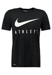 Camiseta negra Nike Dri-FIT con gran logo blanco de Nike y el texto "ATHLETE" en el frente.