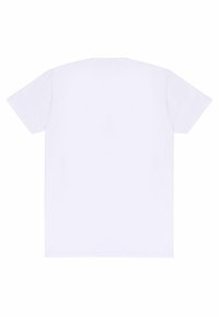 Bílá bavlněná tričko, krátké rukávy, kulatý výstřih, jednoduchý design bez viditelných grafik nebo vzorů, měkká textura a volný střih.
