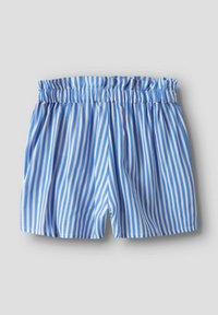 Blå och vita randiga shorts med elastisk midja, tillverkade av ett lätt, slätt tyg och med avslappnad passform, fållade kanter.