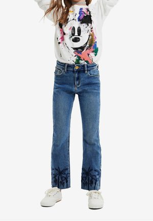 Desigual EMBROIDERED LONG FLARE - Široké džíny - blue