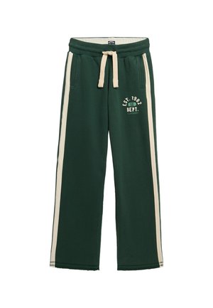 Groene sweatpants van een katoenmix, met een trekkoord in de taille, crèmewitte zijkanten en een bedrukt logo aan de voorkant.
