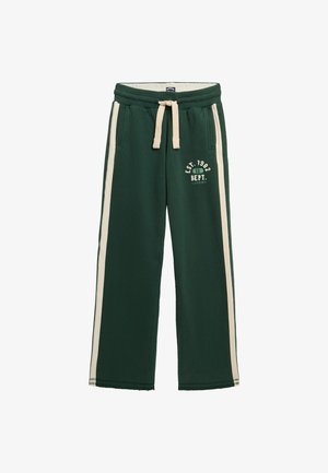 Groene sweatpants van een katoenmix, met een trekkoord in de taille, crèmewitte zijkanten en een bedrukt logo aan de voorkant.