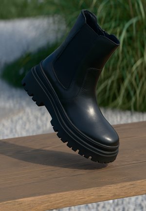 LEATHER - Enkellaarsjes met plateauzool - black