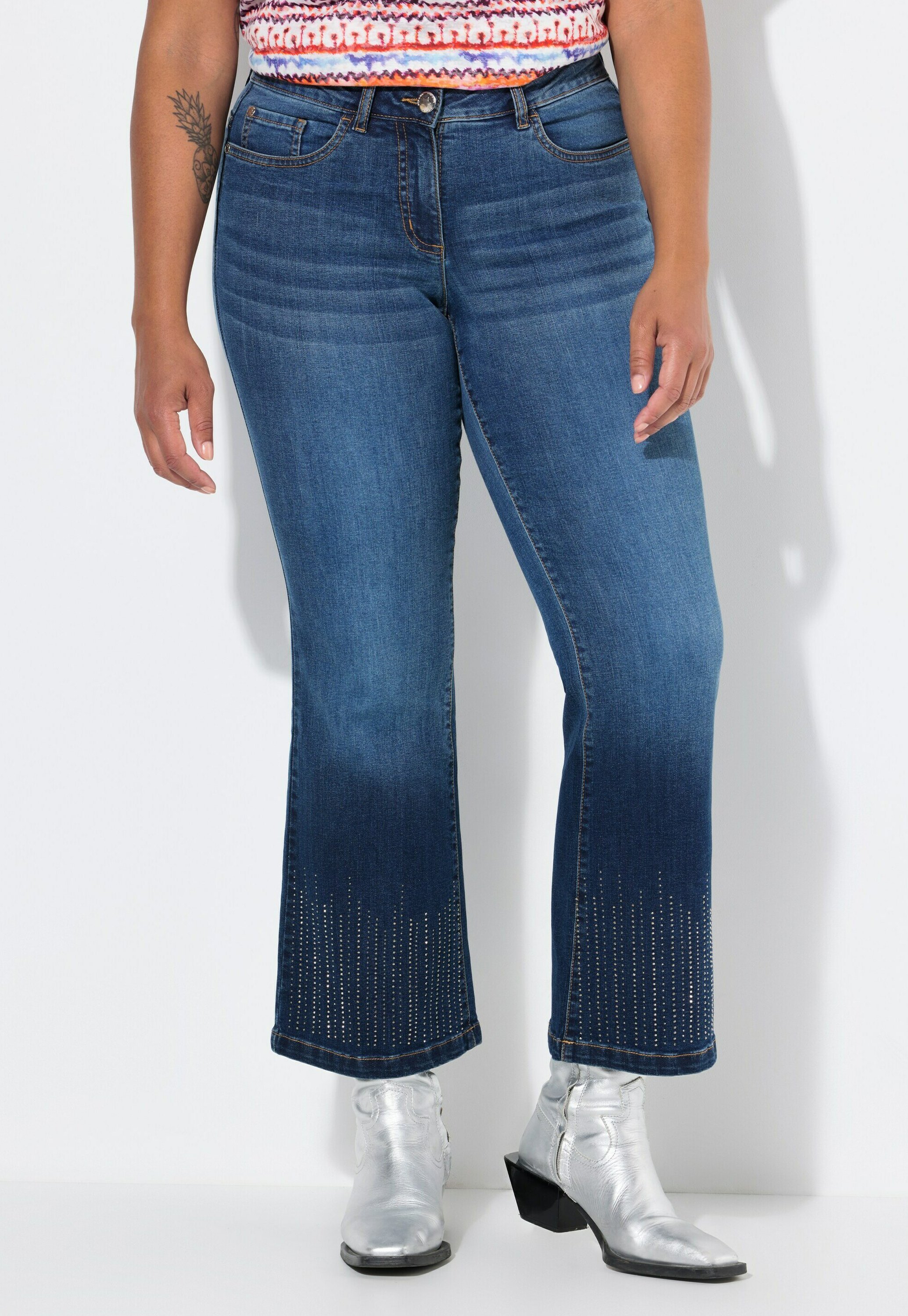 Angel of Style RHINESTONE HEMS 5 POCKETS - Bootcut jeans - dark blue denim/dark-blue  denim - Zalando