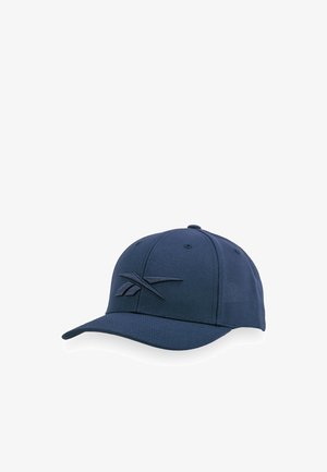 Casquette de baseball bleu marine avec une visière incurvée et un logo Reebok brodé en relief au centre avant.