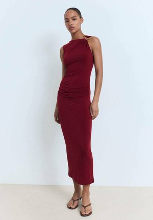 Mango MIDI WITH JEWEL DETAIL - Shift dress - bordeaux