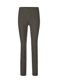 Zwart-wit gestreepte leggings met een aansluitend ontwerp, voorzien van een geometrisch zigzagpatroon en een elastische tailleband.