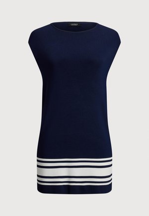 Lauren Ralph Lauren Woman TWO TONE CAP SLEEVE SHIFT SWEATER DRESS - Vabalt langev kleit - refined navy/white