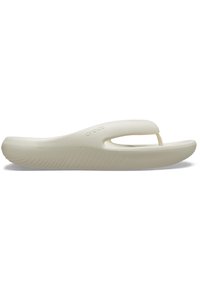 Witte, flexibele slippers met een gladde afwerking, open tenen en een verhoogde, textuurgevoelige zool. Heeft een minimalistisch ontwerp zonder extra accenten.