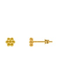 Boucles d'oreilles en or avec un design floral et une surface(texturée, composées de petits éléments arrondis, et dotées d'une fermeture arrière.