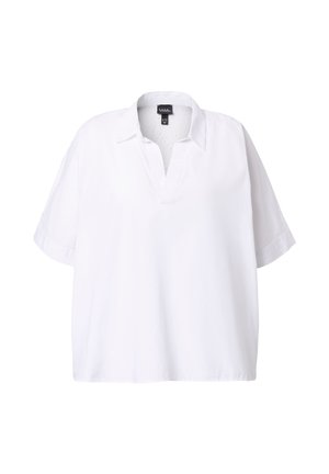 Hvid kortærmet polo shirt lavet af letvægtsstof. Har en flad krave og afslappet pasform, med subtil tekstur og ingen synlige mønstre.