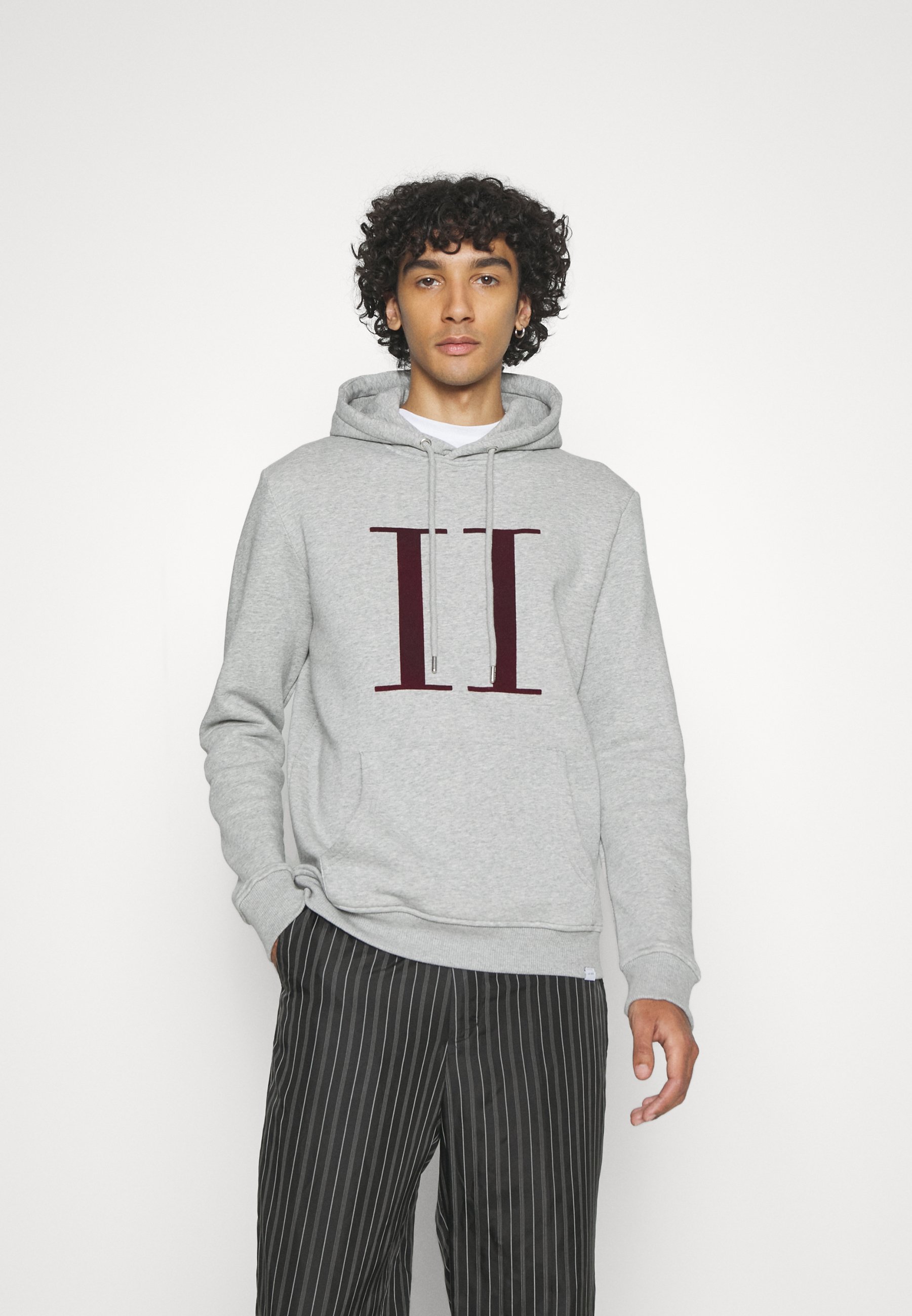 Les Deux ENCORE HOODIE - Sweat à capuche - light grey melange/bordeaux/gris  clair - ZALANDO.FR