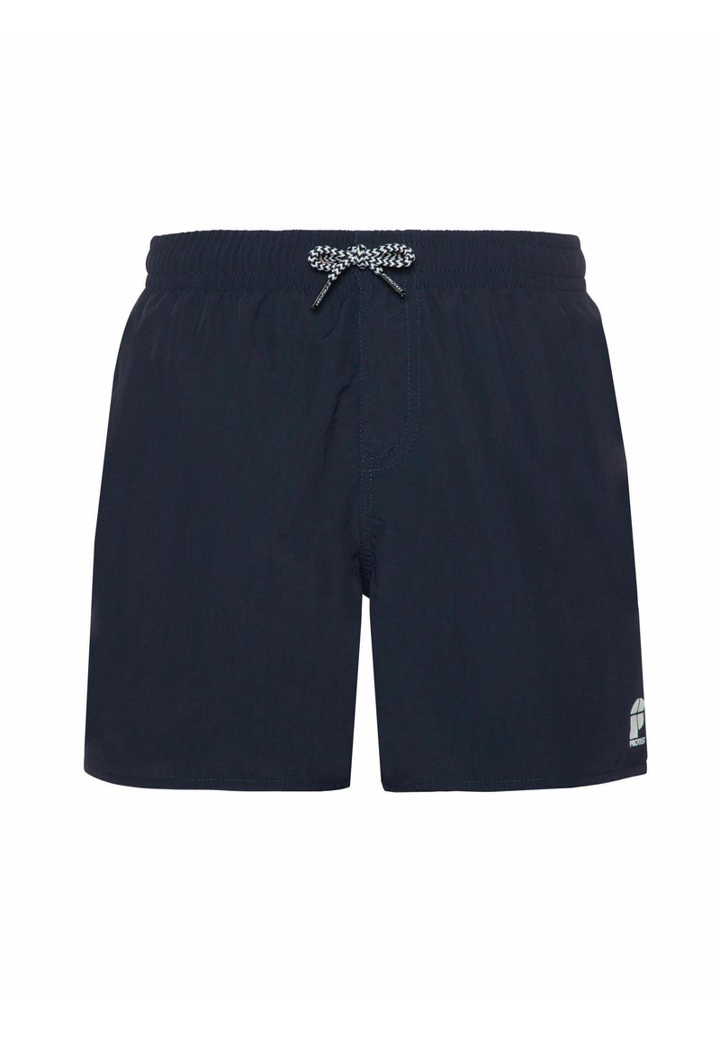 Námornícke plavky vyrobené z ľahkej tkaniny. Majú elastický pás so kontrastnou šnúrkou a malé logo na leme.