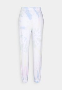 Joggers de tie-dye en suave algodón, con estampados en tonos pastel de azul, rosa y amarillo. Cintura elástica y puños para un ajuste relajado.
