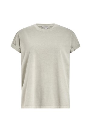 T-shirt grigio chiaro a maniche corte realizzato in un tessuto morbido, con collo a giro e maniche arrotolate, dal fit rilassato.